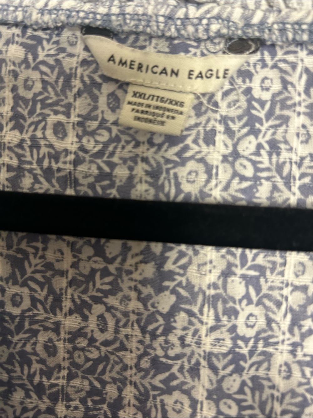 American Eagle Outfitters Blue & White Popover,V-neck Mixed-Print Peasant Blouse - Picture 6 of 8